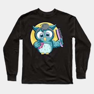 Cute Salon Owl Comb Haircut Hairdresser Hairstylist Long Sleeve T-Shirt